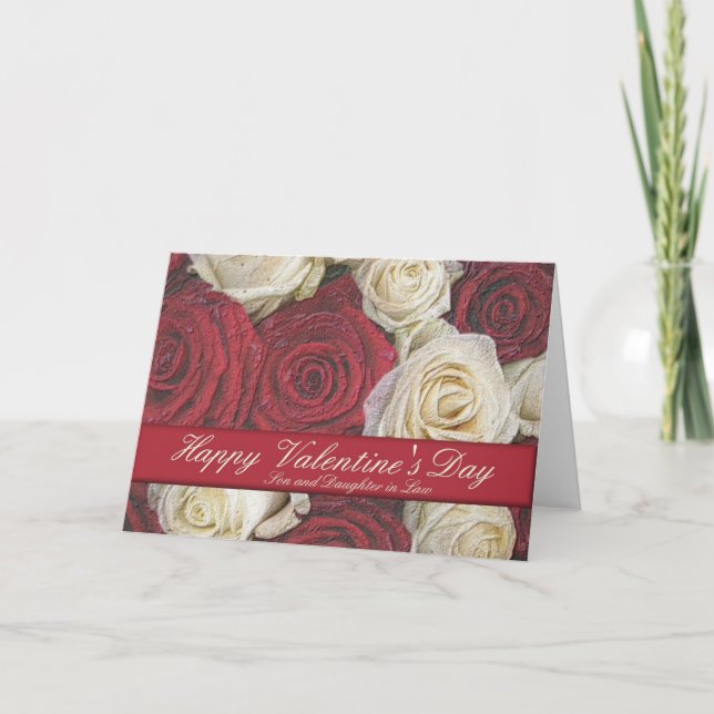 Tarjeta Festiva Rosas del Día de San Valentín: Hijo y esposa (Anverso)