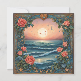Tarjeta Festiva Rosas Dos lunas Ocean Seashells Valentine