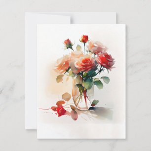 Tarjeta Festiva Rosas En Acuarelas De Vasa Clara