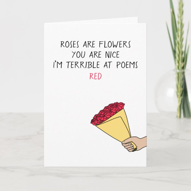 Tarjeta Festiva Rosas florales divertidos son poemas rojos Día de  (Anverso)