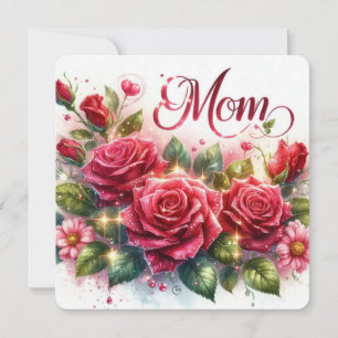 Tarjeta Festiva Rosas Rojas Brillantes para Mamá