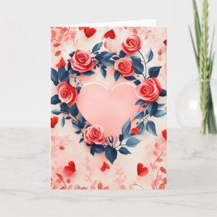 Tarjeta Festiva Rosas rojas del corazón rosado