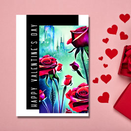 Tarjeta Festiva Rosas rojas modernas con El día de San Valentín Ci