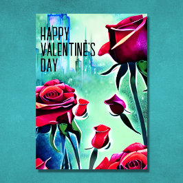 Tarjeta Festiva Rosas rojas modernas con El día de San Valentín Ci