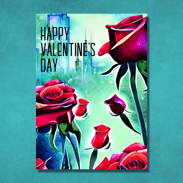 Tarjeta Festiva Rosas rojas modernas con El día de San Valentín Ci (Subido por el creador)