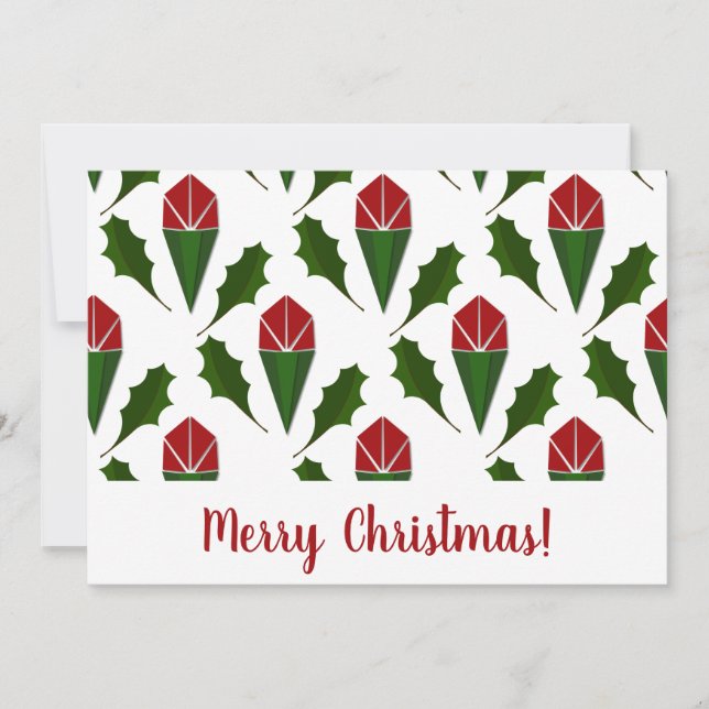 Tarjeta Festiva Rosas Rojas y Acebo Abstractos Elegantes Personali (Anverso)