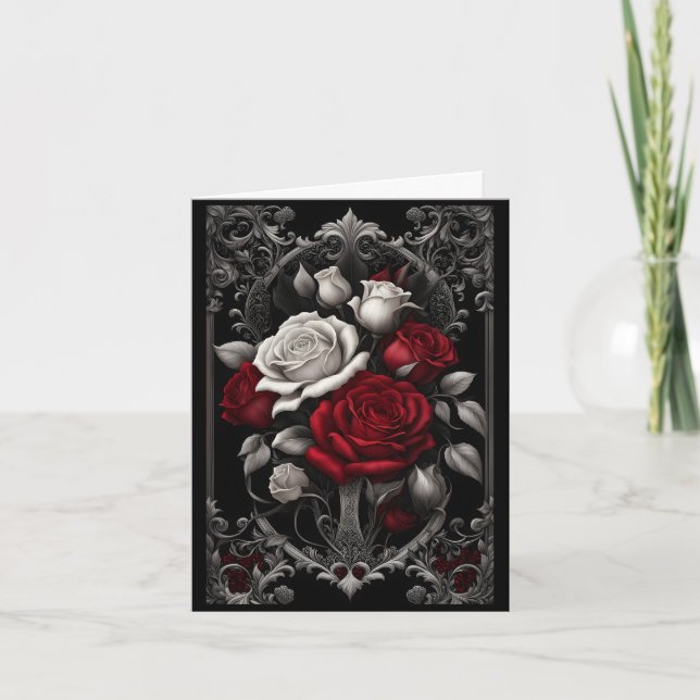 Tarjeta Festiva Rosas rojos y blancos organizan San Valentín Gótic (Anverso)