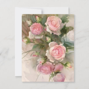 Tarjeta Festiva Rosas Rosadas En Colores De Agua