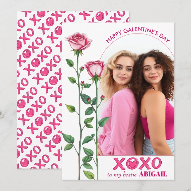 Tarjeta Festiva rosas rosas rosas rosas, foto del arco de XOXO Día (Anverso / Reverso)