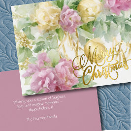 Tarjeta Festiva Rosas Satin Ribbon Evergreen Mauve Cream Navidades