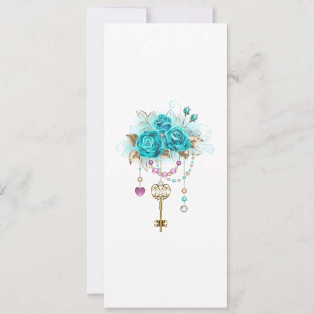 Tarjeta Festiva Rosas turquesas con llaves (Anverso)