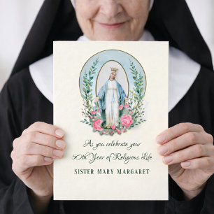 Tarjeta Festiva Rosas Virgen María Monja Católica Vida Religiosa