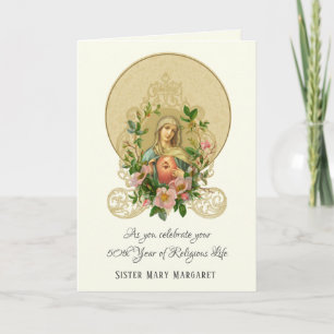 Tarjeta Festiva Rosas Virgen María Monja Católica Vida Religiosa H
