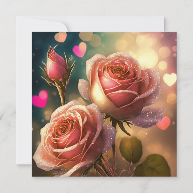 Tarjeta Festiva Rosas y corazones (Anverso)