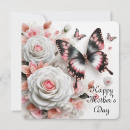 Tarjeta Festiva Rosas y mariposas felices de las madres