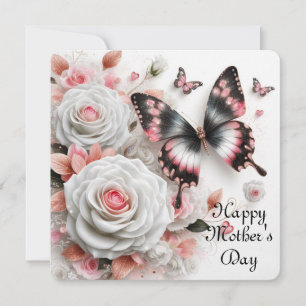 Tarjeta Festiva Rosas y mariposas felices de las madres