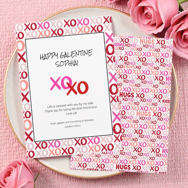 Tarjeta Festiva Rosas y Rojos Galentines XOXO Amigas Modernas Inco (Pink and Red Galentines XOXO Modern Best Friend Holiday Card)