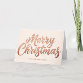 Tarjeta Festiva Rose Gold Retro Script Merry Christmas