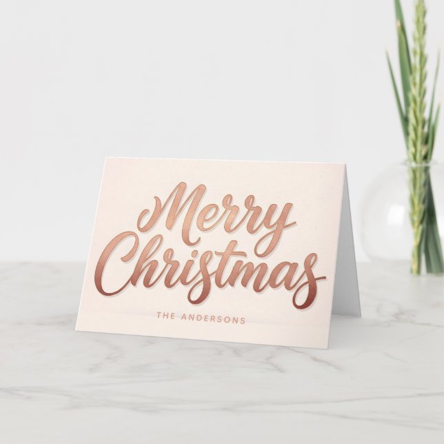 Tarjeta Festiva Rose Gold Retro Script Merry Christmas (Anverso)