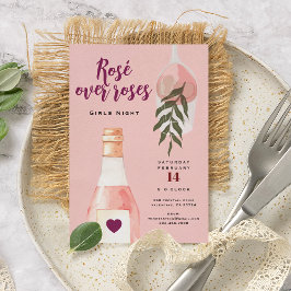 Tarjeta Festiva Rosé over Roses Pink Girls Night Out Invitation