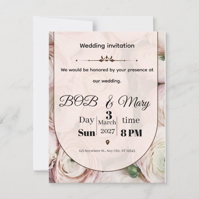 Tarjeta Festiva Rose Ranniculus Wedding Invitation for you  (Anverso)