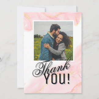 Tarjeta Festiva Rose & White Marble Vein Photo Thank You Card