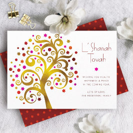 Tarjeta Festiva Rosh Hashaná Árbol de la Vida Moderno con Hojas de