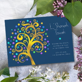 Tarjeta Festiva Rosh Hashaná Árbol de la Vida Navy Moderno Hoja de