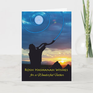 Tarjeta Festiva Rosh Hashaná para Padre, Cuerno Shofar y Cielo