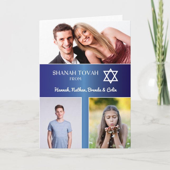 Tarjeta Festiva Rosh Hashanah 3 Nombre de foto Efecto degradado az (Anverso)