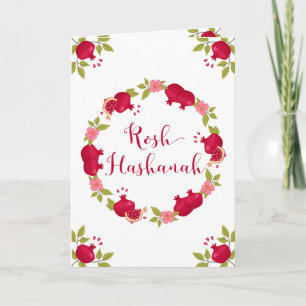 Tarjeta Festiva Rosh Hashanah Año Nuevo Pomegranate Flower Wreath