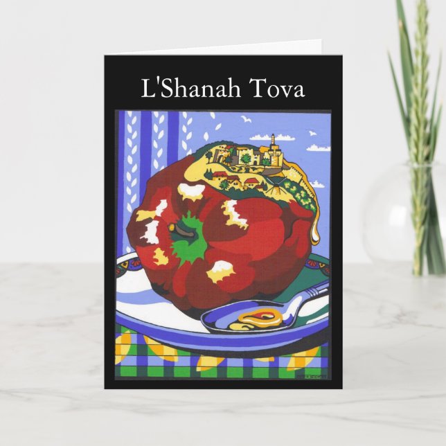 Tarjeta Festiva Rosh Hashanah Apple, L'Shanah Tova (Anverso)