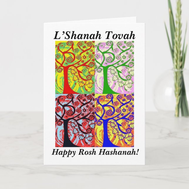 Tarjeta Festiva Rosh Hashanah - árbol de Judaica Hamsa de la (Anverso)