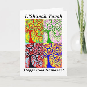 Tarjeta Festiva Rosh Hashanah - árbol de Judaica Hamsa de la