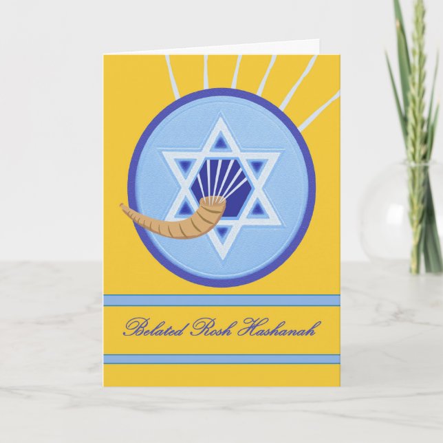 Tarjeta Festiva Rosh Hashanah atrasado, Shofar y Magen David (Anverso)