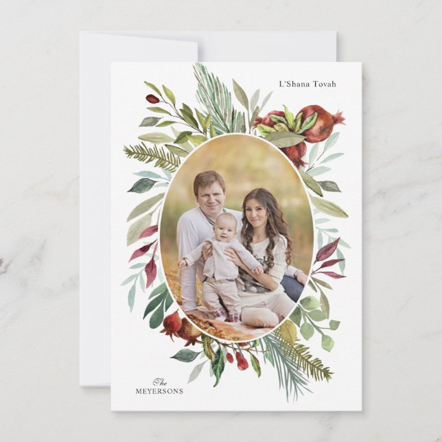 TARJETA FESTIVA ROSH HASHANAH ELEGANTE FOTOGRAFÍA DE ACUARELA SALU (Anverso)