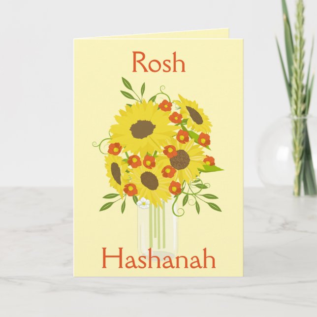 Tarjeta Festiva Rosh Hashanah Sweetness Sunflowers in Vase (Anverso)