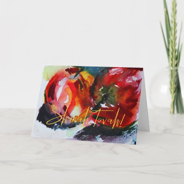 Tarjeta Festiva Rosh Hashanah Watercolor Apple (Anverso)