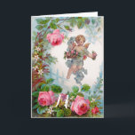 TARJETA FESTIVA ROSOS Y FLORES ROMÁNTICOS DE ÁNGEL ROMÁNTICO<br><div class="desc">Monograma elegante,  rosas rosas rosas rosas con cupido ,  diseño de estilo vintage para Navidades y gráficos digitales El día de San Valentín por Bulgan Lumini (c)</div>