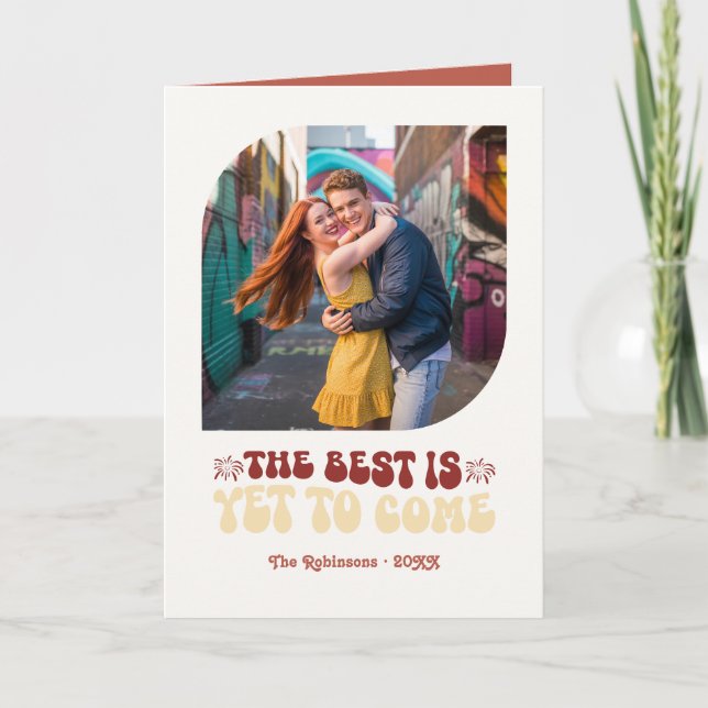 Tarjeta Festiva Rosso & Cream Champagne Foto Retro Año Nuevo (Anverso)