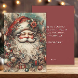 Tarjeta Festiva Rostro de Santa Claus Alegre Vintage con Regalos