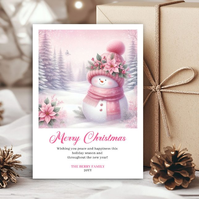Tarjeta Festiva Rosy pink coquette snowman kids card digital edit (Rosy pink coquette snowman kids card digital edit)