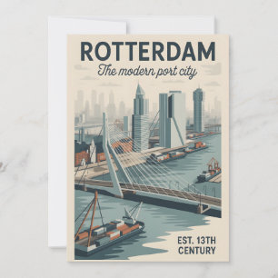 Tarjeta Festiva Rotterdam Países Bajos Paisaje Urbano Retro Viajes