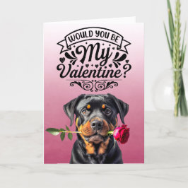 Tarjeta Festiva Rottweiler con rosa Día de San Valentín personaliz