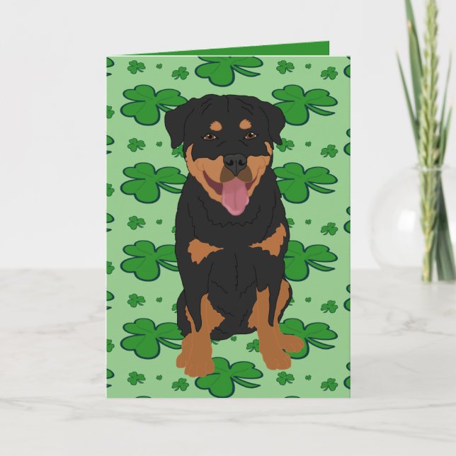 Tarjeta Festiva Rottweiler Día de San Patricio (Anverso)