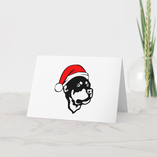 Tarjeta Festiva Rottweiler Dog con Navidades rojos Santa Hat (Anverso)