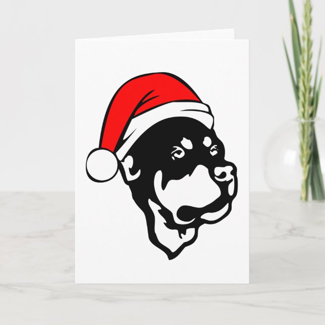 Tarjeta Festiva Rottweiler Dog con Navidades rojos Santa Hat (Anverso)