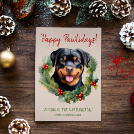 Tarjeta Festiva Rottweiler Dog Navidades Felices Pawlidays Howlida