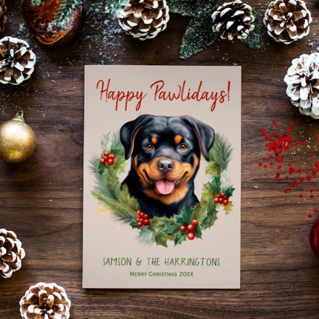 Tarjeta Festiva Rottweiler Dog Navidades Felices Pawlidays Howlida (Subido por el creador)