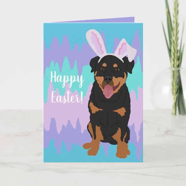 Tarjeta Festiva Rottweiler Easter Bunny (Anverso)
